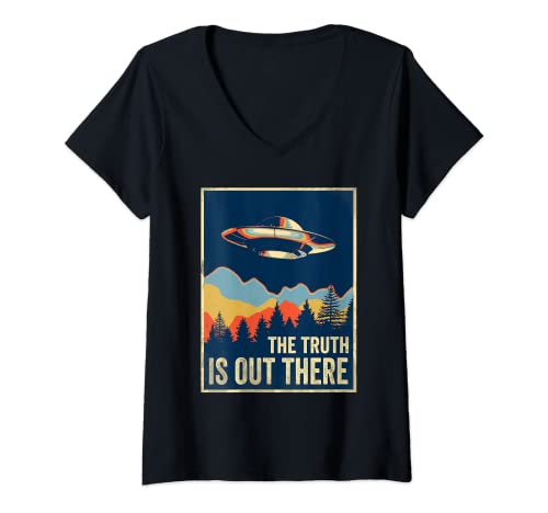Damen The Truth Is Out There T-Shirt Area 51 Alien UFO T-Shirt mit V-Ausschnitt Damen The Truth Is Out There T-Shirt Area 51 Alien UFO T-Shirt mit V-Ausschnitt von Vintage Area 51 Alien Tees