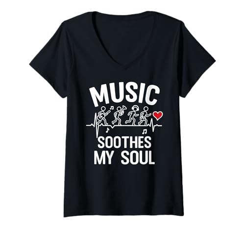 Damen Heartbeat Musikband Soul Retro Rock Studio Sound T-Shirt mit V-Ausschnitt Damen Heartbeat Musikband Soul Retro Rock Studio Sound T-Shirt mit V-Ausschnitt von Vintage Audio Crew For Musicians & Healing