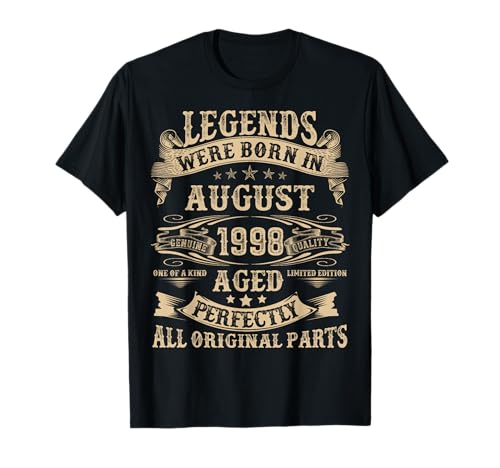August 1998 27 Jahre alt Geburtstag Geschenke für Männer 27. Geburtstag T-Shirt August 1998 27 Jahre alt Geburtstag Geschenke für Männer 27. Geburtstag T-Shirt von Vintage August Birthday Tee For Men Women Funny