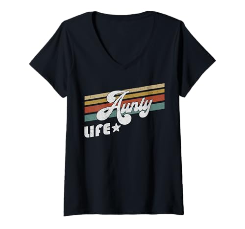 Damen Retro Aunty Life Textgeschenk für Coole Tanten T-Shirt mit V-Ausschnitt von Vintage Aunt Life by TheMaesthetics