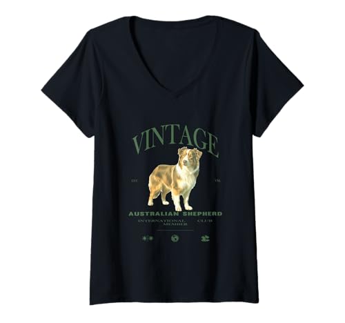 Damen Australischer Schäferhund Vintage T-Shirt mit V-Ausschnitt Damen Australischer Schäferhund Vintage T-Shirt mit V-Ausschnitt von Vintage Aussie Lover Clo.
