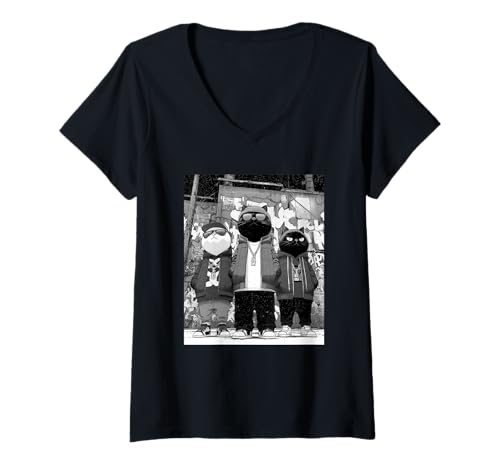 Damen Lustige Katzengangster, schwarz-weiß, Urbane Straßen von New York T-Shirt mit V-Ausschnitt von Vintage B&W Photo Street Cats Gangsta NYC Design