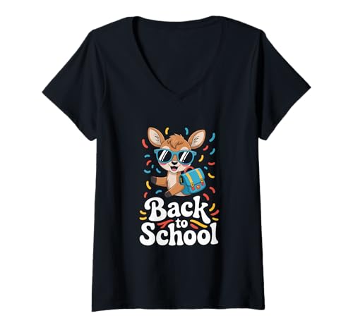 Damen Peace Love Back to School Hippie Hirsch Design T-Shirt mit V-Ausschnitt Damen Peace Love Back to School Hippie Hirsch Design T-Shirt mit V-Ausschnitt von Vintage Back to School Illustration