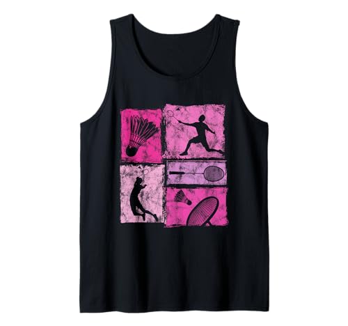 Retro Badminton Sport Distressed Grafik für Frauen und Mädchen Tank Top von Vintage Badminton Designs For Women And Girls