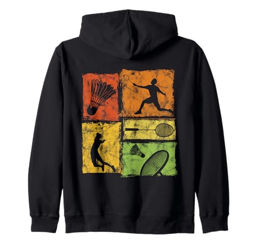 Retro Badminton Sport Distressed Grafik für Männer Frauen Kinder Kapuzenjacke von Vintage Badminton Designs for Men Women Kids