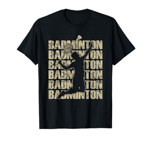 Retro-Badmintonspieler, zerschmettert den Federball für Herren und Damen T-Shirt von Vintage Badminton Designs for Men Women Kids