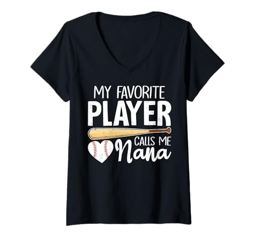 Damen Baseball Oma Mein Lieblingsspieler nennt Mich Nana Baseball T-Shirt mit V-Ausschnitt Damen Baseball Oma Mein Lieblingsspieler nennt Mich Nana Baseball T-Shirt mit V-Ausschnitt von Vintage Baseball Grandma Tee For Women