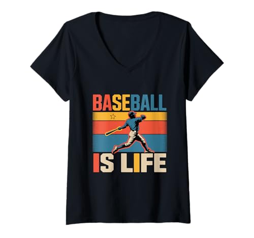 Damen Baseball T-Shirt mit V-Ausschnitt Damen Baseball T-Shirt mit V-Ausschnitt von Vintage Baseball Retro Hitter Fan League