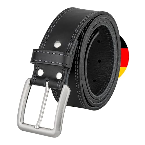 Vintage Basics Herren Ledergürtel aus Rindsleder - Gesteppter Gürtel aus Leder 120 cm lang - Ideal für Anzughose - Jeansgürtel mit Metallschnalle 4cm breit Schwarz von Vintage Basics