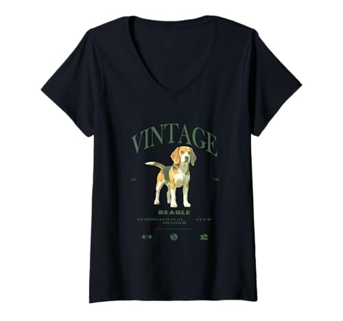 Damen Beagle-Hund im Vintage-Stil T-Shirt mit V-Ausschnitt von Vintage Beagle Lover Clo.