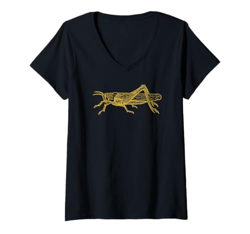 Damen Vintage Gold Grasshopper Insect Bug Scientific Cool T-Shirt T-Shirt mit V-Ausschnitt Damen Vintage Gold Grasshopper Insect Bug Scientific Cool T-Shirt T-Shirt mit V-Ausschnitt von Vintage Beetles Bugs Galore T Shirt