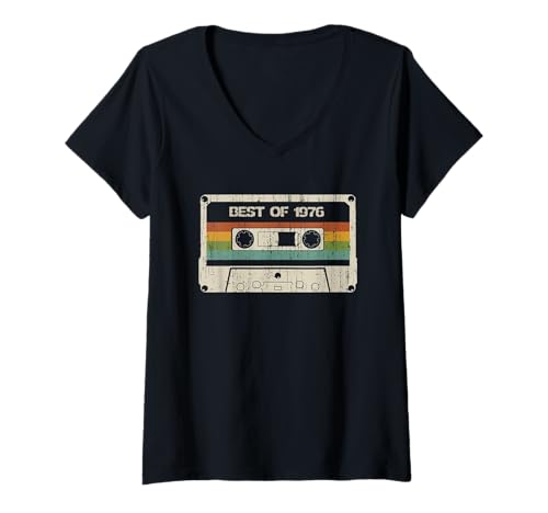 Damen Retro Vintage September 1976 49 Geburtstag Männer Frauen T-Shirt mit V-Ausschnitt von Vintage Best Of 1976 49 Year Old Birthday Cassette