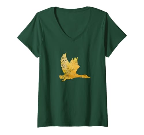 Damen Ente – Vintage Ente Design – fliegende Stockente T-Shirt mit V-Ausschnitt Damen Ente – Vintage Ente Design – fliegende Stockente T-Shirt mit V-Ausschnitt von Vintage Bird Lover Apparel