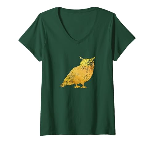 Damen Große gehörnte Eule – Vintage-Eulen-Design T-Shirt mit V-Ausschnitt von Vintage Bird Lover Apparel