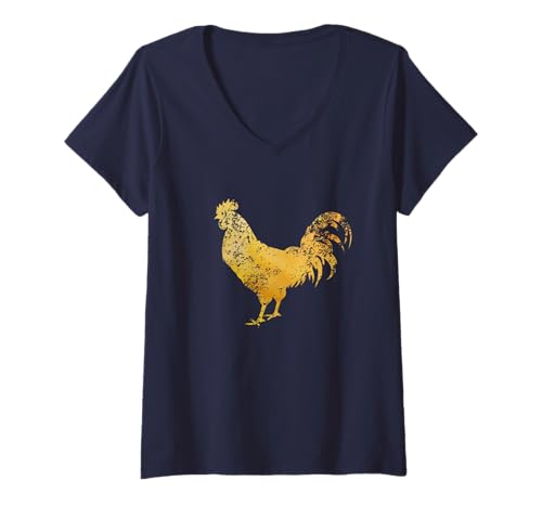 Damen Hahn – Vintage-Hahn-Design – bemalter Hahn – Huhn T-Shirt mit V-Ausschnitt Damen Hahn – Vintage-Hahn-Design – bemalter Hahn – Huhn T-Shirt mit V-Ausschnitt von Vintage Bird Lover Apparel