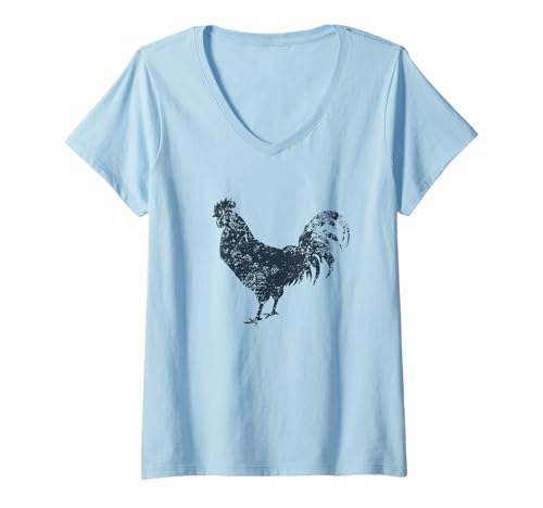 Damen Hahn – Vintage-Hahn-Design – bemalter Hahn – Huhn T-Shirt mit V-Ausschnitt Damen Hahn – Vintage-Hahn-Design – bemalter Hahn – Huhn T-Shirt mit V-Ausschnitt von Vintage Bird Lover Apparel