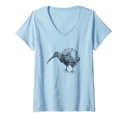 Damen Kiwi-Vogel – Vintage-Kiwi-Design – bemalte Kiwi – Neuseeland T-Shirt mit V-Ausschnitt von Vintage Bird Lover Apparel