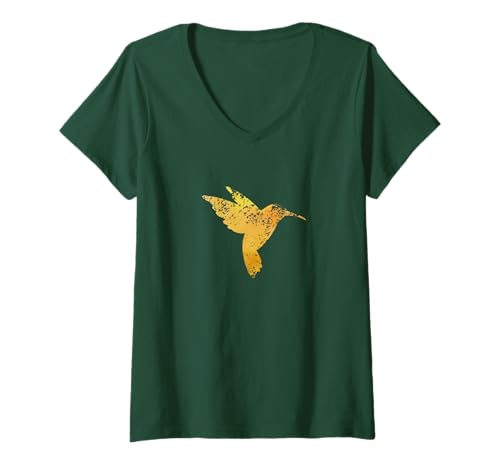 Damen Kolibri – Vintage-Kolibri-Design T-Shirt mit V-Ausschnitt von Vintage Bird Lover Apparel
