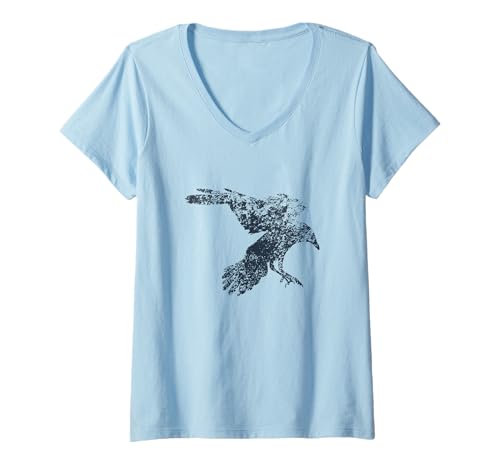 Damen Krähe – Vintage Crow Design – bemalte Krähe T-Shirt mit V-Ausschnitt Damen Krähe – Vintage Crow Design – bemalte Krähe T-Shirt mit V-Ausschnitt von Vintage Bird Lover Apparel