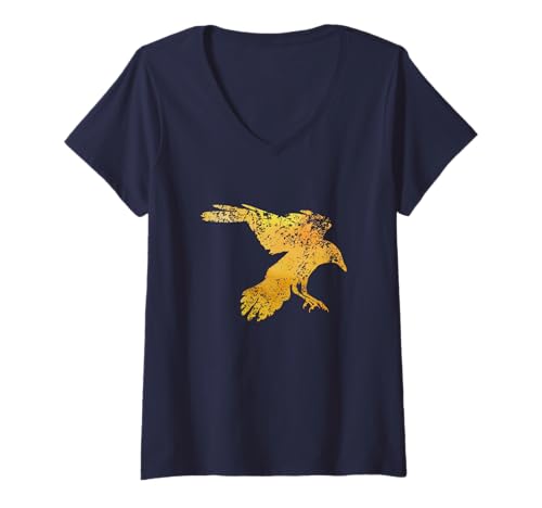 Damen Krähe – Vintage-Krähen-Design T-Shirt mit V-Ausschnitt von Vintage Bird Lover Apparel