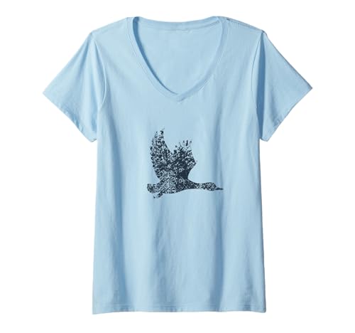 Damen Stockente Ente im Vintage-Design, bemalte Ente T-Shirt mit V-Ausschnitt von Vintage Bird Lover Apparel