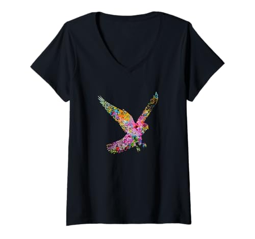 Damen Wanderfalke – Vintage-Falken-Design – bemalter Falke T-Shirt mit V-Ausschnitt von Vintage Bird Lover Apparel