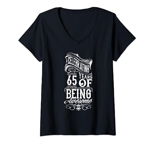 Damen Wir feiern 65 Jahre Being Awesome 65. Geburtstag T-Shirt mit V-Ausschnitt von Vintage Birthday - 65th Birthday Designs
