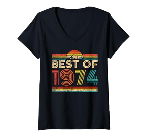 Damen Best Of 1974 Vintage Year 1974 Classic Birthday Men Women T-Shirt mit V-Ausschnitt Damen Best Of 1974 Vintage Year 1974 Classic Birthday Men Women T-Shirt mit V-Ausschnitt von Vintage Birthday Classic Idea Retro Year Store
