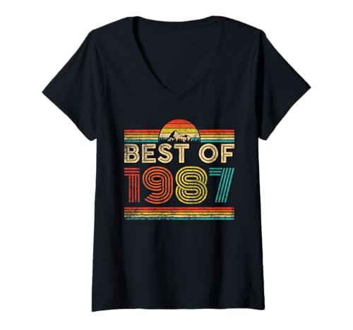 Damen Best Of 1987 Vintage Year 1987 Classic Birthday Men Women T-Shirt mit V-Ausschnitt Damen Best Of 1987 Vintage Year 1987 Classic Birthday Men Women T-Shirt mit V-Ausschnitt von Vintage Birthday Classic Idea Retro Year Store