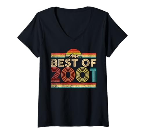 Damen Best Of 2001 Vintage Year 2001 Classic Birthday Men Women T-Shirt mit V-Ausschnitt Damen Best Of 2001 Vintage Year 2001 Classic Birthday Men Women T-Shirt mit V-Ausschnitt von Vintage Birthday Classic Idea Retro Year Store