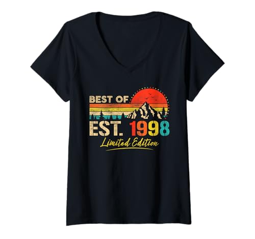 Damen Best Of Est 1998 Limited Edition Vintage Year 1998 Birthday T-Shirt mit V-Ausschnitt Damen Best Of Est 1998 Limited Edition Vintage Year 1998 Birthday T-Shirt mit V-Ausschnitt von Vintage Birthday Classic Idea Retro Year Store