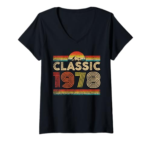 Damen Classic 1978 Vintage Year 1978 Classic Birthday Men Women T-Shirt mit V-Ausschnitt Damen Classic 1978 Vintage Year 1978 Classic Birthday Men Women T-Shirt mit V-Ausschnitt von Vintage Birthday Classic Idea Retro Year Store