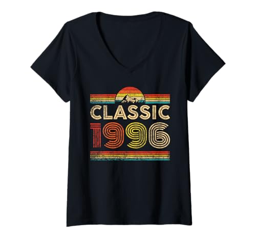Damen Classic 1996 Vintage Year 1996 Classic Birthday Men Women T-Shirt mit V-Ausschnitt Damen Classic 1996 Vintage Year 1996 Classic Birthday Men Women T-Shirt mit V-Ausschnitt von Vintage Birthday Classic Idea Retro Year Store
