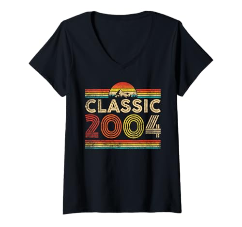 Damen Classic 2004 Vintage Year 2004 Classic Birthday Men Women T-Shirt mit V-Ausschnitt Damen Classic 2004 Vintage Year 2004 Classic Birthday Men Women T-Shirt mit V-Ausschnitt von Vintage Birthday Classic Idea Retro Year Store