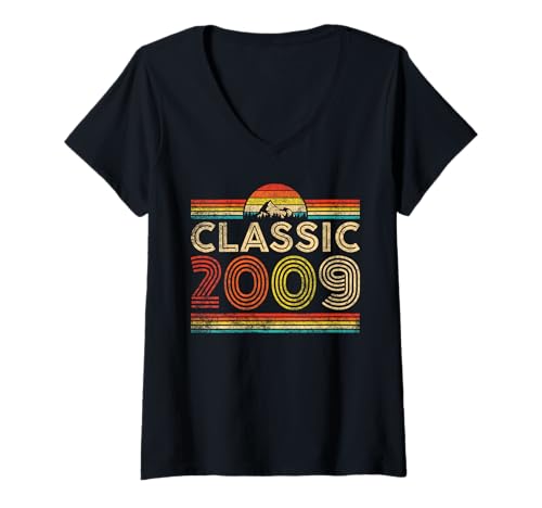 Damen Classic 2009 Vintage Year 2009 Classic Birthday Men Women T-Shirt mit V-Ausschnitt Damen Classic 2009 Vintage Year 2009 Classic Birthday Men Women T-Shirt mit V-Ausschnitt von Vintage Birthday Classic Idea Retro Year Store