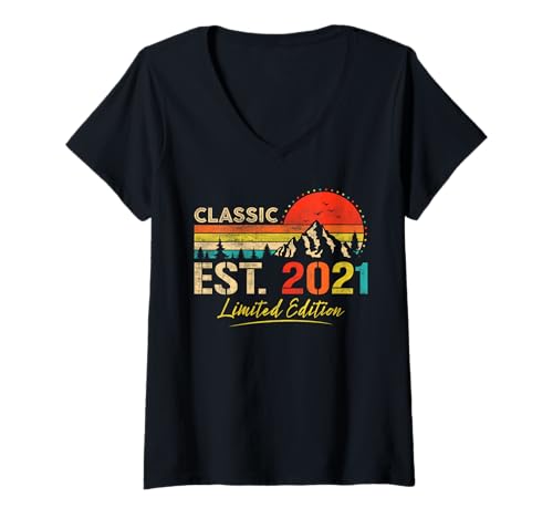 Damen Classic Est. 2021 Limited Edition Vintage Year 2021 Birthday T-Shirt mit V-Ausschnitt von Vintage Birthday Classic Idea Retro Year Store
