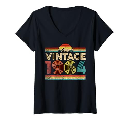Damen Vintage 1964 Classic Year 1964 Birthday Men Women Vintage T-Shirt mit V-Ausschnitt Damen Vintage 1964 Classic Year 1964 Birthday Men Women Vintage T-Shirt mit V-Ausschnitt von Vintage Birthday Classic Idea Retro Year Store