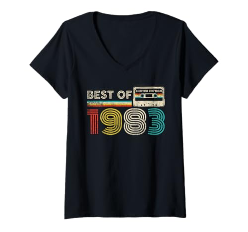 Damen Best Of 1983 Classic Birthday 1983 Cassette Tape Vintage T-Shirt mit V-Ausschnitt Damen Best Of 1983 Classic Birthday 1983 Cassette Tape Vintage T-Shirt mit V-Ausschnitt von Vintage Birthday Classic Idea Retro Years Store