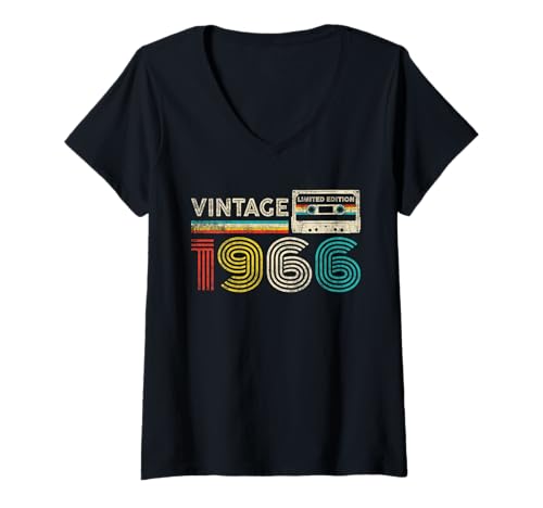 Damen Vintage 1966 Classic Birthday 1966 Cassette Tape Vintage T-Shirt mit V-Ausschnitt Damen Vintage 1966 Classic Birthday 1966 Cassette Tape Vintage T-Shirt mit V-Ausschnitt von Vintage Birthday Classic Idea Retro Years Store