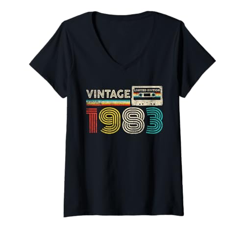 Damen Vintage 1983 Classic Birthday 1983 Cassette Tape Vintage T-Shirt mit V-Ausschnitt Damen Vintage 1983 Classic Birthday 1983 Cassette Tape Vintage T-Shirt mit V-Ausschnitt von Vintage Birthday Classic Idea Retro Years Store