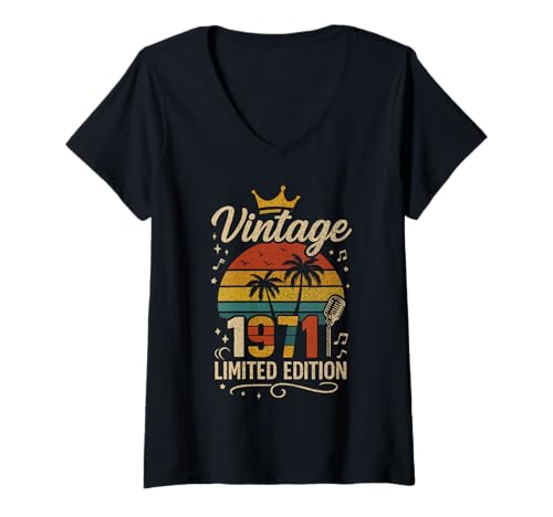 Damen Vintage 1971 Limited Edition Men Women Birthday 1971 Vintage T-Shirt mit V-Ausschnitt Damen Vintage 1971 Limited Edition Men Women Birthday 1971 Vintage T-Shirt mit V-Ausschnitt von Vintage Birthday Classic Year Old Retro Idea Store
