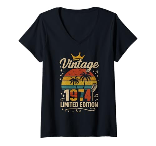 Damen Vintage 1974 Limited Edition Men Women Birthday 1974 Vintage T-Shirt mit V-Ausschnitt Damen Vintage 1974 Limited Edition Men Women Birthday 1974 Vintage T-Shirt mit V-Ausschnitt von Vintage Birthday Classic Year Old Retro Idea Store