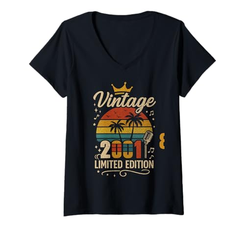 Damen Vintage 2001 Limited Edition Men Women Birthday 2001 Vintage T-Shirt mit V-Ausschnitt von Vintage Birthday Classic Year Old Retro Idea Store