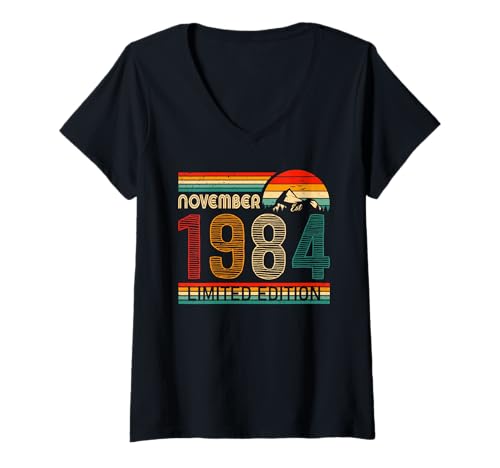 Damen November 1984 Limited Edition Classic 1984 Vintage Birthday T-Shirt mit V-Ausschnitt von Vintage Birthday November 1984 Retro Year Idea Tee