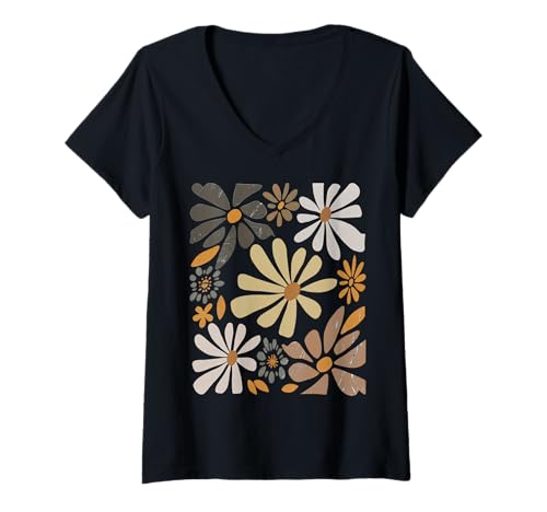 Damen Coole Boho-Blumen-Grafik im Vintage-Stil T-Shirt mit V-Ausschnitt Damen Coole Boho-Blumen-Grafik im Vintage-Stil T-Shirt mit V-Ausschnitt von Vintage Boho Floral