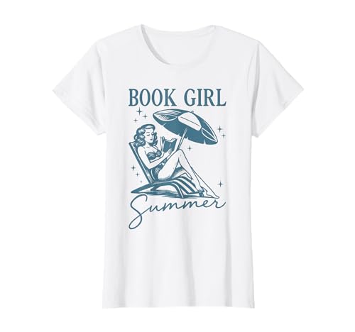 Buch Mädchen Sommer Retro Ästhetik Strand Lesen T-Shirt von Vintage Book Lover Summer Reading Shirt for Women