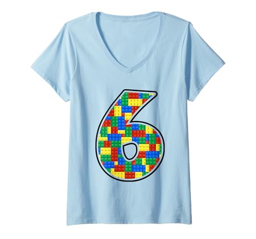 Damen 6 Jahre alte Blöcke Baumeister Baumeister 6. Geburtstag T-Shirt mit V-Ausschnitt Damen 6 Jahre alte Blöcke Baumeister Baumeister 6. Geburtstag T-Shirt mit V-Ausschnitt von Vintage Building Bricks Matching Family Crew Party