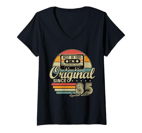 Damen Original 1985 Vintage Geschenk zum 40. Geburtstag Herren Damen T-Shirt mit V-Ausschnitt Damen Original 1985 Vintage Geschenk zum 40. Geburtstag Herren Damen T-Shirt mit V-Ausschnitt von Vintage Cadeau 40e Anniversaire Pour Hommes Femmes