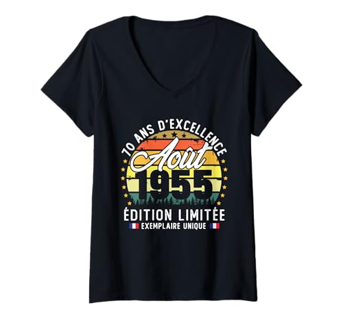 Damen Vintage August 1955 Geburtstagsgeschenk 70 Jahre für Männer T-Shirt mit V-Ausschnitt Damen Vintage August 1955 Geburtstagsgeschenk 70 Jahre für Männer T-Shirt mit V-Ausschnitt von Vintage Cadeau D'anniversaire 70 Ans Né En 1955