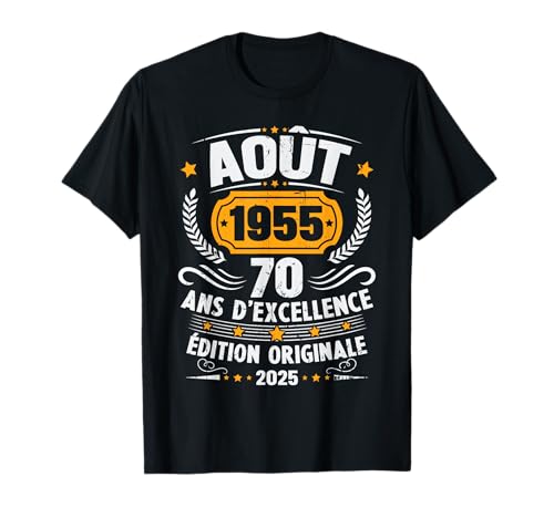 Vintage August 1955 Geburtstagsgeschenk 70 Jahre Männer T-Shirt von Vintage Cadeau D'anniversaire 70 Ans Né En 1955